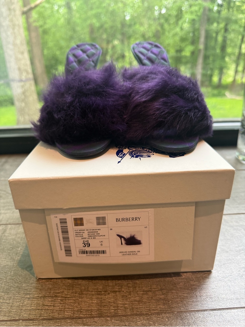 Burberry Purple Faux Fur Slide Mules - Picture 4 of 6